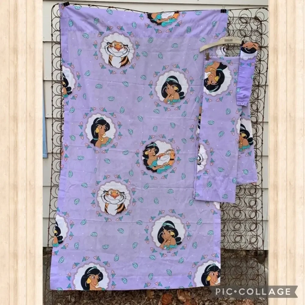 Vintage 90s Disney’s Aladdin Jasmine curtain set two panels one tie sash 39x66